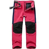 2025 Hose Kinder Softshell Skihose Gefüttert Cargohose Thermohose Jungen Mädchen Schneehose Winter Outdoorhose Wanderhose, rot, 7-8 Jahre