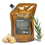 Jean & Len Handseife Rosemary & Ginger, reinigt beanspruchte Hände, für die tägliche Anwendung, Flüssigseife im Nachfüllpack, ohne Parabene, Silikone & Mikroplastik, 500 ml