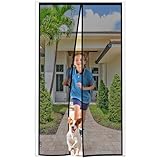 Fliegengitter Tür Ohne Bohren 105x210cm,Insektenschutz Tür Starken Magneten,3.8CM Verbreiterter Türkopf,Fliegengitter Magnet Balkontür/Terrassentür/Kellertür,Kanten aus Oxford-Stoff,Schwarz