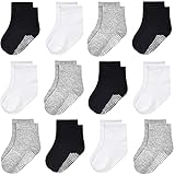 GRPSKCOS Baby Kinder Socken ABS Rutschfeste Kleinkind Socken 12 Paar Kinder Stoppersocken für 0-10 Jahre Jungen Mädchen Anti Rutsch Socken (1-3 Jahre, 2 Weiß/Grau/Schwarz-12 Paar)