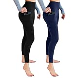Leafigure 2er Pack Sport Leggings Damen High Waist Sporthose Damen Mit Taschen Gym Leggings Blickdicht für Sport Yoga Schwarze/Navyblau XXL