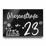 Türschild Hausnummer mit Gravur Schild aus Acrylglas Klingelschild 16x11 cm mit Edelstahl 2 Abstandshalter