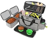Pecute Hunde Reisetasche Große Hundetasche, Haustier, mit 2 Aufbewahrungstaschen und 2 Hundenäpfe, Hundetragetasche Dog Travel Bag für Reisen, Camping oder Tagesausflüge, Grau 42 * 18 * 30 cm