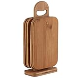 Axentia Schneidebrett-Set 7 teilig - 6 Brettchen aus Bambus-Holz - Brettchenständer mit Frühstücksbrettchen - Holzbrett hohe Schnittfestigkeit & schonend für Messerklinge - Brett für Küche, 22 x 14 x 0,8 cm