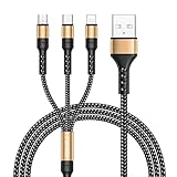 RAVIAD Multi USB Kabel, Universal Ladekabel [1.2M] Nylon Schnell 3 in 1 Mehrfach Ladekabel mit Micro USB Typ C Lightning Kabel für iPhone, Android Samsung Galaxy, Huawei, Sony, Oneplus-Gold