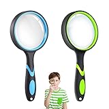Lupen Kinder,Handheld Magnifier,Handlupe für Wissenschaftsbücher,für Bücher,Karten Und Die Beobachtung Von Insekten,2 Stück (1 Blau Schwarz,1 Schwarz Grün)