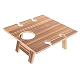 HIAKDOFT Kompakter Faltbarer Holz Weintisch mit Glashalter Tragbarer Outdoor Picknicktisch für Garten Strand Camping Stabiler Quadratischer Beistelltisch
