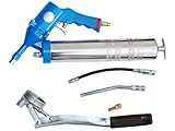 Güde Druckluft-Fettpressen-Set (für DIN-Fettkartuschen oder Direktbefüllung, Arbeitsdruck 2-8 bar, Pressdruck 100-400 bar, Flex-Düsenschlauch, abgewinkeltes Düsenrohr mit Mundstück, Handhebel)