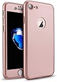 Excellentas 360 Full-Cover Hülle mit Panzerglas kompatibel mit iPhone 6 Plus, 6s Plus Schutzhülle Cover Case Schutz-Folie Glasprotector in Rose