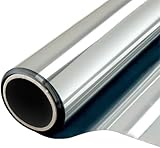 CHEIGHY Spiegelfolie Fenster Sichtschutz 44.5x200 cm, Sichtschutzfolie mit UV-Schutz und Hitzeschutz, Fensterfolie Bickdicht von außen, Selbstklebend ohne Kleber für Wohnzimmer Büro, Silber