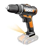 WORX WX101.9 Akku Bohrschrauber 20V – Leistungsstarker Akkuschrauber zum Bohren und Schrauben – zweistufiger Drehzahlbereich & 15+1 Drehmomenteinstellung – mit LED-Licht – ohne Akku & Ladegerät