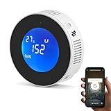 Gasmelder WLAN, Gaswarnmelder für Erdgas/Flaschengas/Kohlegas, Gaswarner mit 85dB Alarm, Temperaturanzeige, Kompatibel mit Alexa/Google, App-Steuerung, EN 50194 Zertifiziert