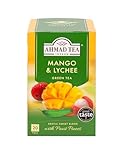 Ahmad Tea - Mango & Lychee - Grüner Tee mit Mango und Litschi - Mit Fruchtstücken - Einzeln Verpackte, Aromaversiegelte Teebeutel mit 2g Tee pro Portion - 20 Teebeutel mit Band
