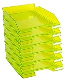Exacompta 113235D 6er Pack Premium Briefablage Combo Midi DIN A4. Ideale Briefkörbe für Ihre Organisation. Robuste und stapelbare Ablagekörbe lemongrün transparent glossy