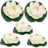 Sosoport 5 Stück Künstliche Lotusblumen Teiliges Schwimmende Teichdekoration Realistische Wiederverwendbare Seerosen für Garten Aquarium Pool Lebensechte Halboffene Blüten Creme
