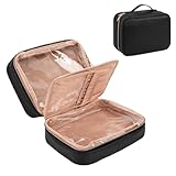 Kosmetiktasche, Kulturtasche Damen, Reise Kosmetik Organizer Tasche, wasserdichte Schminktasche Make Up Tasche mit Make-up Pinsel Fach (schwarz, 25×10×18cm)