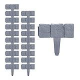 Relaxdays 20 x Beetzaun, Umrandung für Beete, Steinoptik, HxB: 10x25 cm, Rasenkante zum Stecken, Kunststoff, Beeteinfassung, grau