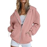 Generisch Kapuzenpullover Damen Hoodie Lässiger Classic Einfarbig Pullover mit Taschen Kordelzug Zipped Sweatshirt Langarmshirt Junge Mädchen Zip up Lässig Oberteile Rosa 3XL