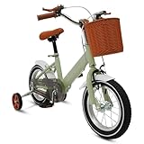 Charocean Kinder Fahrrad 12 Zoll Kinderfahrrad für ab 2-5 Jahre Jungen & Mädchen, Mädchen Fahrrad mit Stützrädern & Korb, Höhenverstellbares Fahrrad für Kinder von 80-110 cm (Grün)