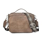 Gladdon Umhängetasche Damen, Schultertasche mit Reißverschluss, Crossbody Bag, Leder handtasche klein, Breite Schultergurte Jacquard-Gewebe