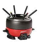 Ohmex OHM-FND-1000G Fondue-Kocher, 800 W, Thermostat, verstellbar, 6 Fondue-Gabeln für Pfannen, Antihaftbeschichtung, 2 l, Schwarz/Rot