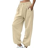 Generisch Jogginghose Damen Winter Warm, Sweathose Einfarbiger Sporthose Elastischer Bund Traininghose High Waist Freizeithose Verdicken Thermohose Baggy Winterhose Taschen Mit Bündchen Jogger Hosen