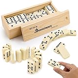 VAIAV Dominosteine, Doppel Sechs Edition Domino Spiel, 28 Fliesen Dominos Set für Erwachsen mit Holzbox für Familienspiele und Reisen(2-4 Spieler)