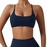 Sport-BH für Damen, gepolsterter, gekreuzter Rücken, Bustier ohne Bügel, Spaghettiträger für Yoga Fitness (Navy, S)