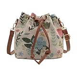 Sehuby Damentasche im ethnischen Stil, Umhängetasche, modische Kuriertasche, einfache Eimertasche, Kordelzug, Crossbody-Tasche für den täglichen Gebrauch auf Reisen