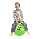 Relaxdays Hüpfball für Kinder, mit Gesicht, Hopseball mit Griff, Ø 45 cm, drinnen & draußen, Sprungball bis 150 kg, grün