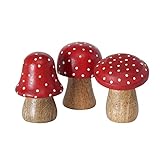 RiloStore 3 STK Fliegenpilze Holz rot Weiss braun Glücksbringer 7cm Dekopilze Glückspilze Herbstdeko Weihnachtsdeko Pilze rot Weiss Basteln Pilz Gesteckdeko Fliegenpilz Glückspilz Holzpilze