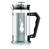 Bialetti Kaffeepresse Preziosa, French Press Filter für Kaffee oder Tee, Gehäuse aus Edelstahl und Behälter aus Borosilikatglas, spülmaschinenfest, 1 Liter, 8 Tassen, Silber