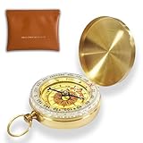 JUXINE Vintage Taschenuhr Messing Kompass,Wasserdicht Kompass,Portable Wasserdicht Taschenkompass für Wandern, Taschenkompass für Kinder,Backpacking,Outdoor-Aktivitäten mit Ledertasche ((JKCS1))