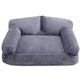 Hollypet Katzenbett Kleines Hundebett, Flauschiges Plüsch Katzensofa für Katzen und Welpen, Weiches Schlafsofa für Haustiere Atmungsaktives Haustierbett, Dunkelgrau