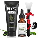 Blackhead Remover Maske, Mitesser Peel Off Maske Holzkohle Maske und Teebaum Serum, Gesichts-Schwarzmaske Porenreinige für Mitesser, Schmutz, Akne, Porenschrumpfen(100g+30ml)