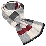 MAKFORT Schal Herren Langer Herrenschal Grau und Rot Business Männerschal Winter Warme Plaid Schal Für Herren 180 * 32 CM