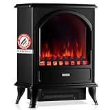 KAMINIO Elektrokamin Leni - Elektrischer Kaminofen mit Heizung, 3D-Flammeneffekt (Schwarz)