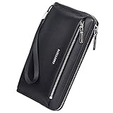 Herren Lange Geldbörsen Handgelenktasche Großes Fassungsvermögen Herren Clutch Tasche Leder Geldbörse Herren Brieftasche Handytasche Geldbörse Kartenhalter Herrenhandtasche mit Handschlaufe (schwarz)