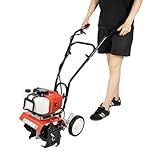 1,9 kW Gartenfräse,52cc Benzin Motorhacke, Benzin-Zweitaktmotor Mini-Pflügen Grubber, mit Vier Klingen, Bodenfräse,Mikrobaumaschine,Bodenfräse Radantriebsfräse,Für Gärten und Bauernhöfe