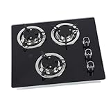 MasYosh Wohnmobil-Gaskochfeld, 3 Brenner, 1,8 KW, LPG-Gasherd mit Elektronischer Impulszündung, Gehärtete Glasscheibe für Wohnwagen, Boot, Wohnmobil