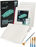 CreaTek - 10er Pack Malkarton 30x40cm [ inkl. 5 Std. Acryl Video Kurs ] malfertig grundiert +400 Malvorlagen & 4 Pinsel | aus100% Baumwolle | Leinwand 30 x 40 | Premium Malpappe, Canvas painting