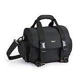 Amazon Basics Schultertasche für SLR-Kamera und Zubehör, Groß, Verstellbarer Gurt, Wasserdicht, Stoßfest, Einfarbig, Gepolstert - Schwarz/Grau