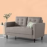 ZINUS Benton Loveseat Sofa | Mid-Century | Einfache Montage ohne Werkzeug | Kissen mit Gitter-Tufting | Schmal zulaufende Beine | Sofa in einer Box | Stone Grey