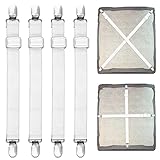 Bettlakenspanner Verstellbar, 55-250cm Elastische Bettlaken Spanner, Lakenspanner mit Metallclip, Spanngurte für Matratze, Bügelbrett, Sofa,Tischdecken Fest, Weiß,4 Stück