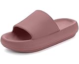 Misolin Badeschuhe Damen Herren Original Hausschuhe Cozislides Wolke Schlappen Super Weich rutschfest Badelatschen Sommer Pantoletten Cozy Cloudyzzz Slides Indoor/Outdoor,Rotbraun 40/41 EU