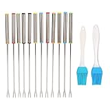 Edelstahl Fondue Forks 12pcs Set - 24 Cm Hitzebeständige Fondue Sticks mit Farbigen Griffen für Schokoladen- und Käsefondue, Früchte, BBQ & More