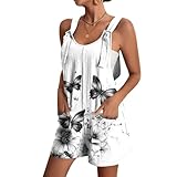 Kurzer Damen-Overall, Spaghettiträger, Baumwoll-Leinen-Latzhose für Damen, gepunktet, Overall, tiefer U-Ausschnitt, ärmellos, Jumpsuits mit Taschen, lässiger lockerer Stil, leichter Strampler, Black5