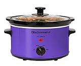 Elite Gourmet MST-275XP Schongarer, elektrisch, oval, einstellbare Temperatur, Vorspeisen, Saucen, Eintöpfe und Dips, Glasdeckel und Topf spülmaschinenfest, 2,27 l, violett