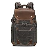 HWJFDC Fototasche Kameratasche, wasserdicht, Retro-Batik-Leinwand-Leder-Rucksack mit USB-Anschluss, passend for 15,4-Zoll-Laptops, Herren-Fototaschen, Reise-Tragetasche(Grey)