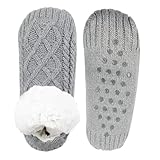 Frilla Gefütterte Hausschuhsocken mit rutschfester ABS Sohle, Thermosocken für zuhause - FLEECEFEET (Grau, EU Schuhgrößensystem, Erwachsene, Damen, Alphanumerisch, M, Small)
